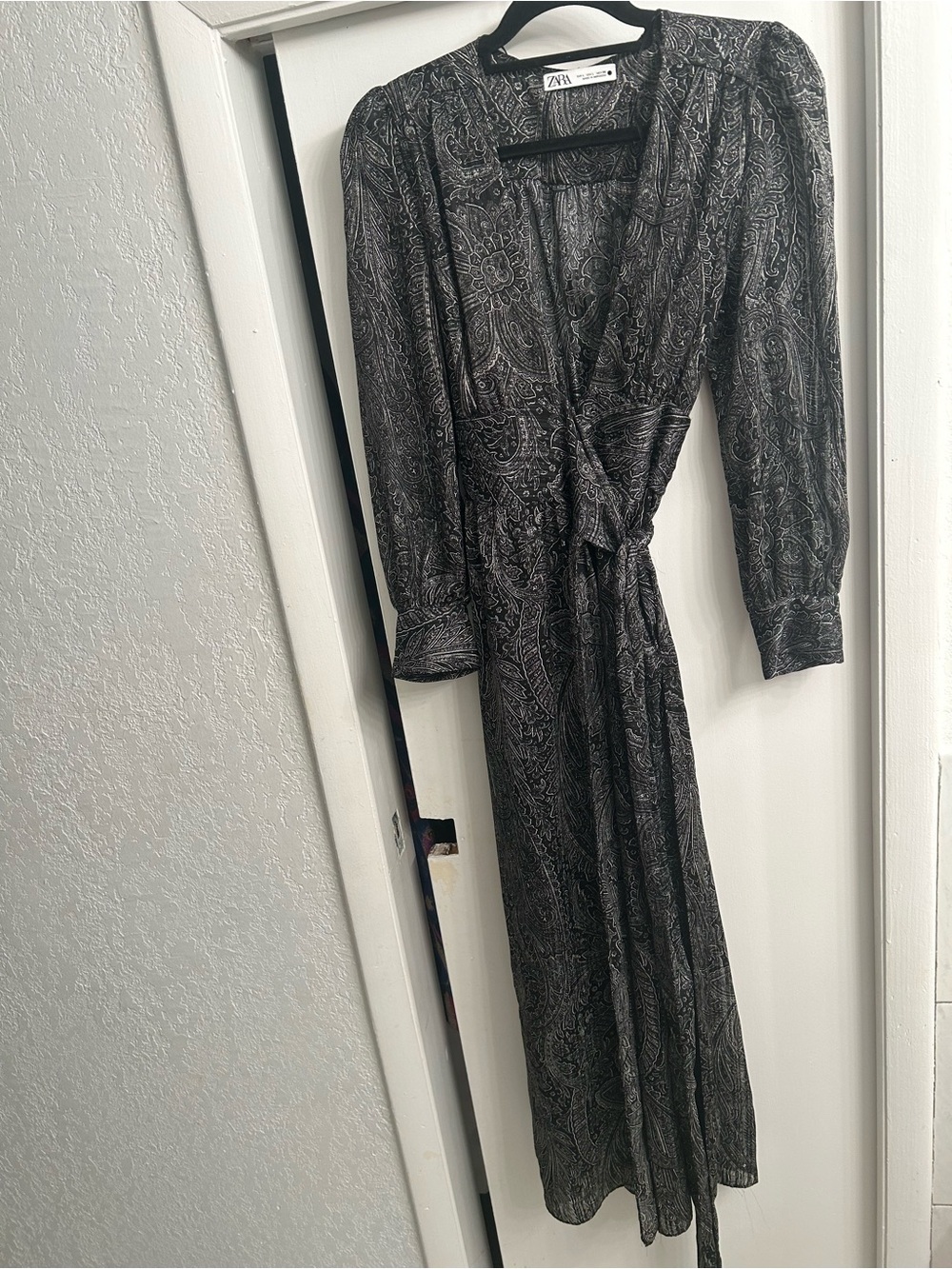 Zara Black and Gray Paisley Wrap Maxi Dress